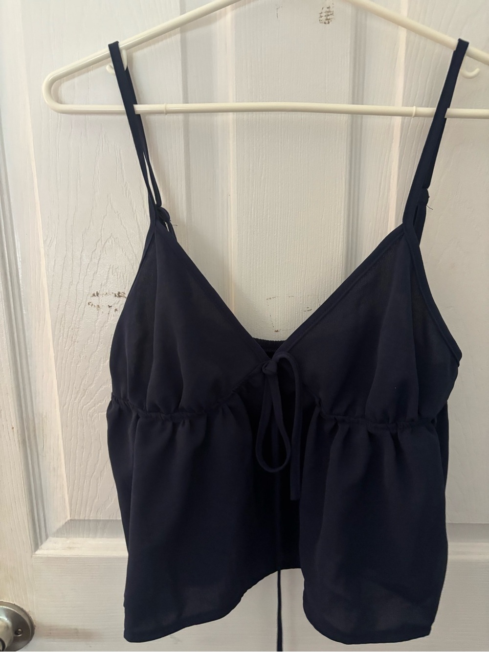 Navy Spaghetti Strap Tie-Front Cami